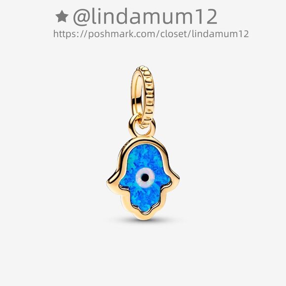 Pandora Opalescent Blue Hamsa Hand Dangle Charm - Picture 1 of 5